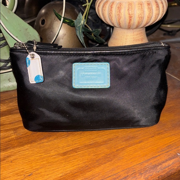 Coach Handbags - Coach Vintage Black Nylon Cosmetic Pouch with Blue Leather Creed